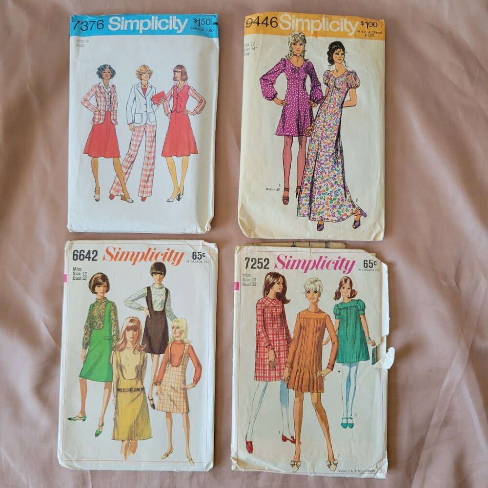 Vintage 60’s & 70’s Simplicity Sewing Patterns Lot of 4.  Teen/Miss, Dresses